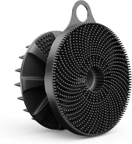 2 in 1 Silicone Brush, BEAUTAIL Body Shower Scrubber and Scalp Hair Massager Shampoo Brush, Deeply Cleanse Skin, Dandruff Removal and Hair Growth, Gentle for Women Men Sensitive Skin, 1 Pack (Black)