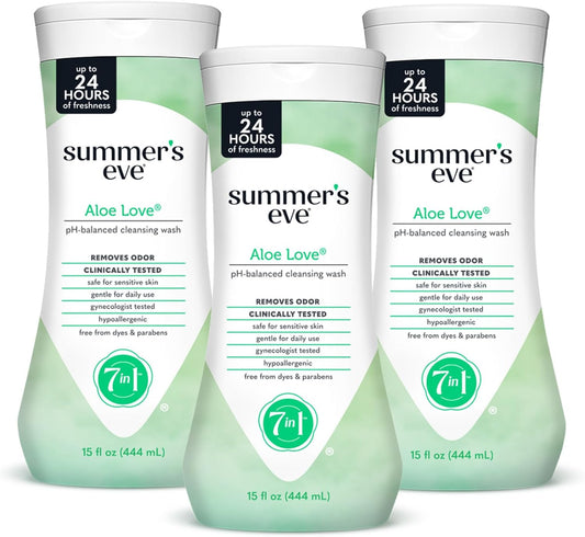 Summer's Eve Aloe Love All-Over Daily Feminine Wash, Gentle pH-Balanced Body Wash for Women Removes Vaginal Odor, 15 Fl Oz, Pack of 3