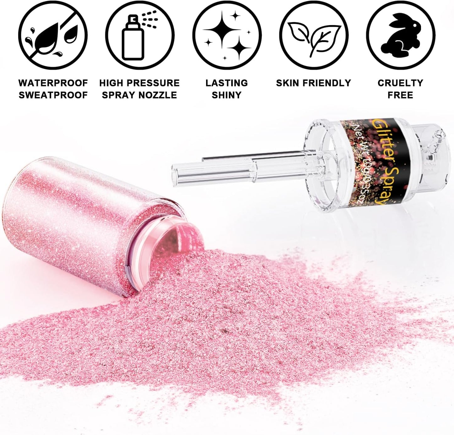Hair and Body Glitter Spray, 1PC Sparkling Pink Glitter Dry Powder Makeup for Clothes, Festival Rave Prom Loose Sparkle Powder,Holographic Ultra Fine Resin Glitters for Crafts(Pink)