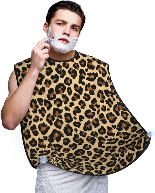 Stretchable Beard Cape, Non-Stick Hair Catcher for Trimming, Waterproof Grooming Apron, Leopard Cheetah Print