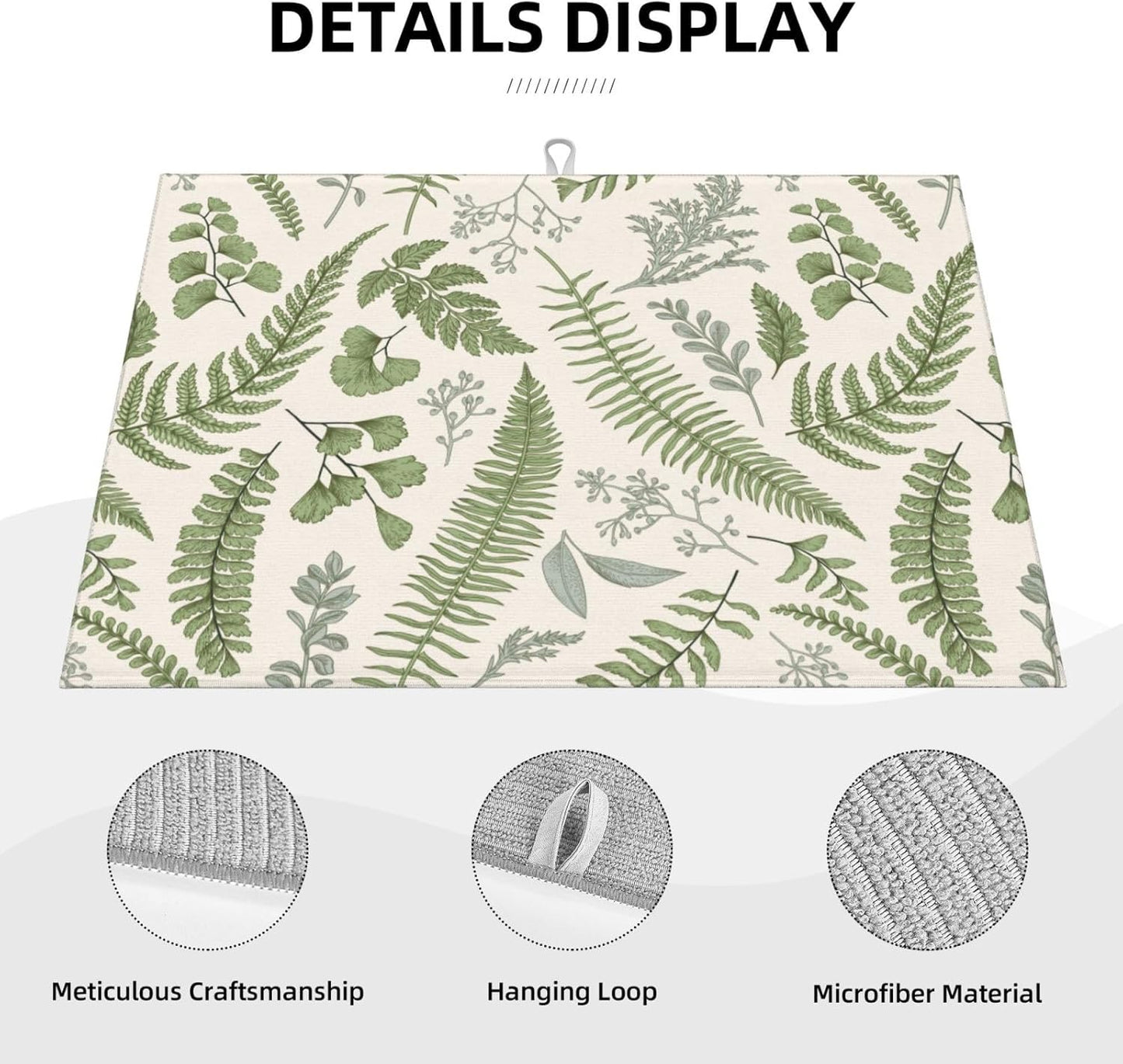 Vintage Botanical Leaves Dish Drying Mat For Kitchen Counter Absorbent Large Kitchen Fast Dry Pad Reusable Washable Protector Rack Large Mat 18 X 24