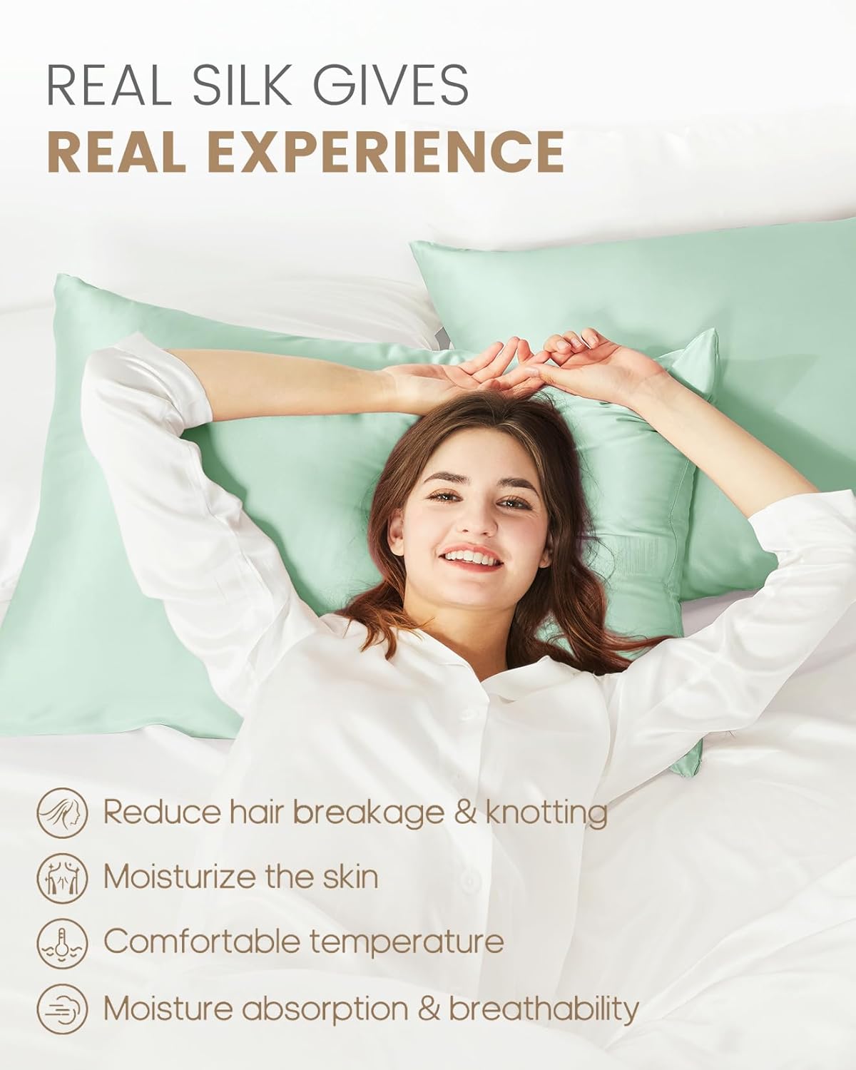 THXSILK Mulberry Silk Pillowcase for Hair and Skin, 100% Mulberry Silk Bed Pillowcase, Hypoallergenic Soft Breathable Silk Pillow Case with Hidden Zipper, King Pillow Case 20"x36", Turquoise Green