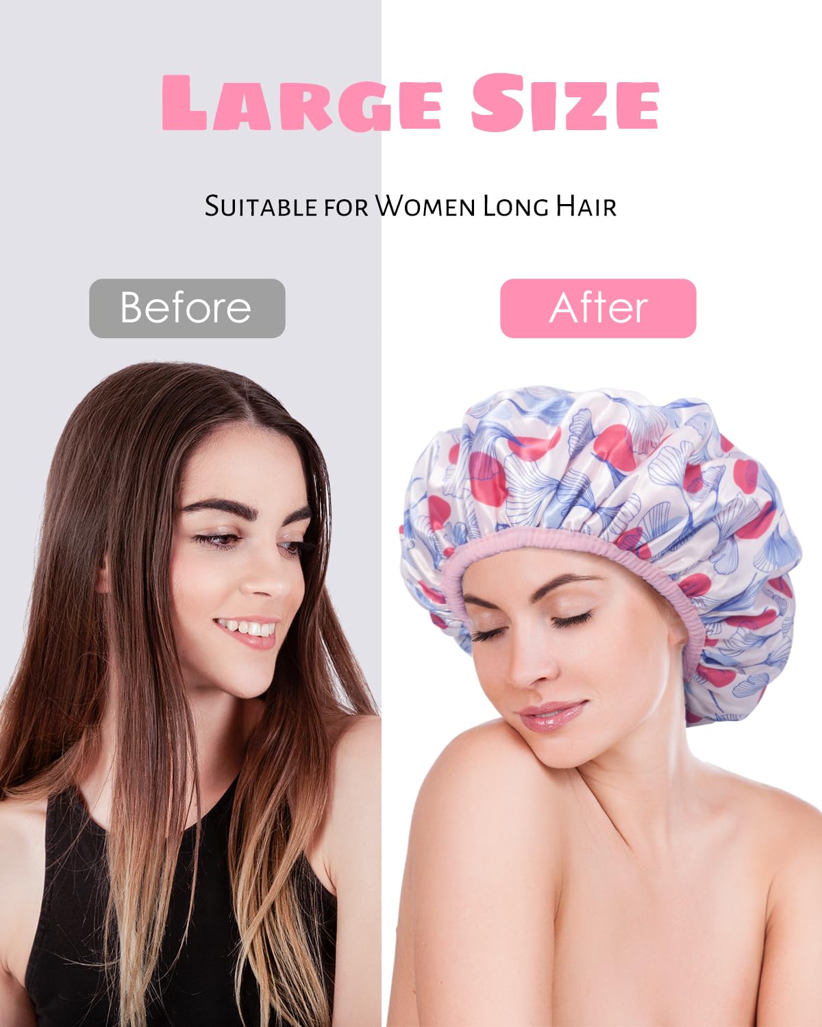 Auban Shower Cap, Shower Cap for Women Terry Cloth Lined EVA Exterior Reusable Double Layer Waterproof, Large Bath Hair Cap, Hotel Travel Essentials Accessories Cleaning Supplies (Flower)