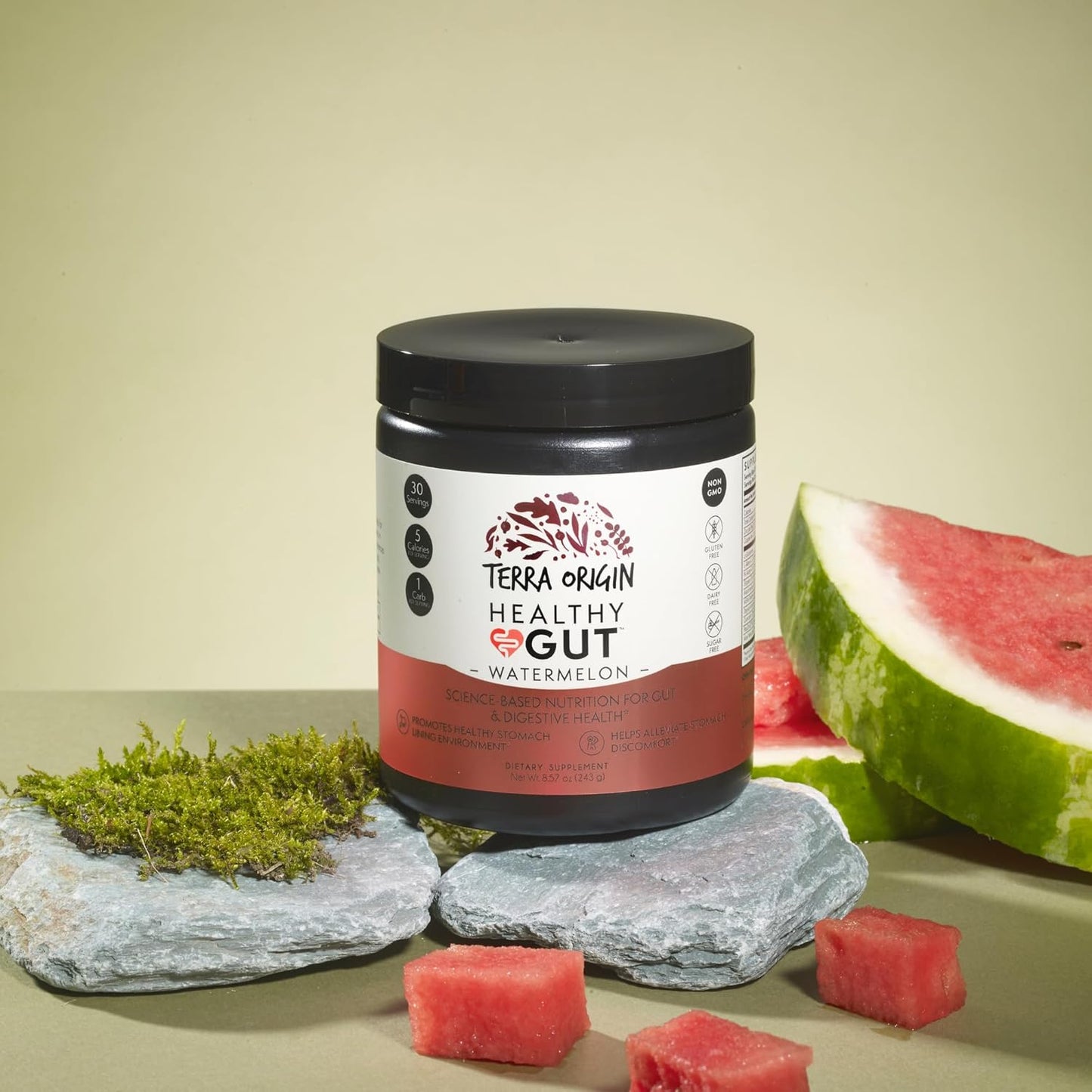 TERRA ORIGIN Healthy Gut Watermelon | 30-Servings with L-Glutamine, Zinc, Glucosamine, Slippery Elm Bark, Marshmallow Root and More!