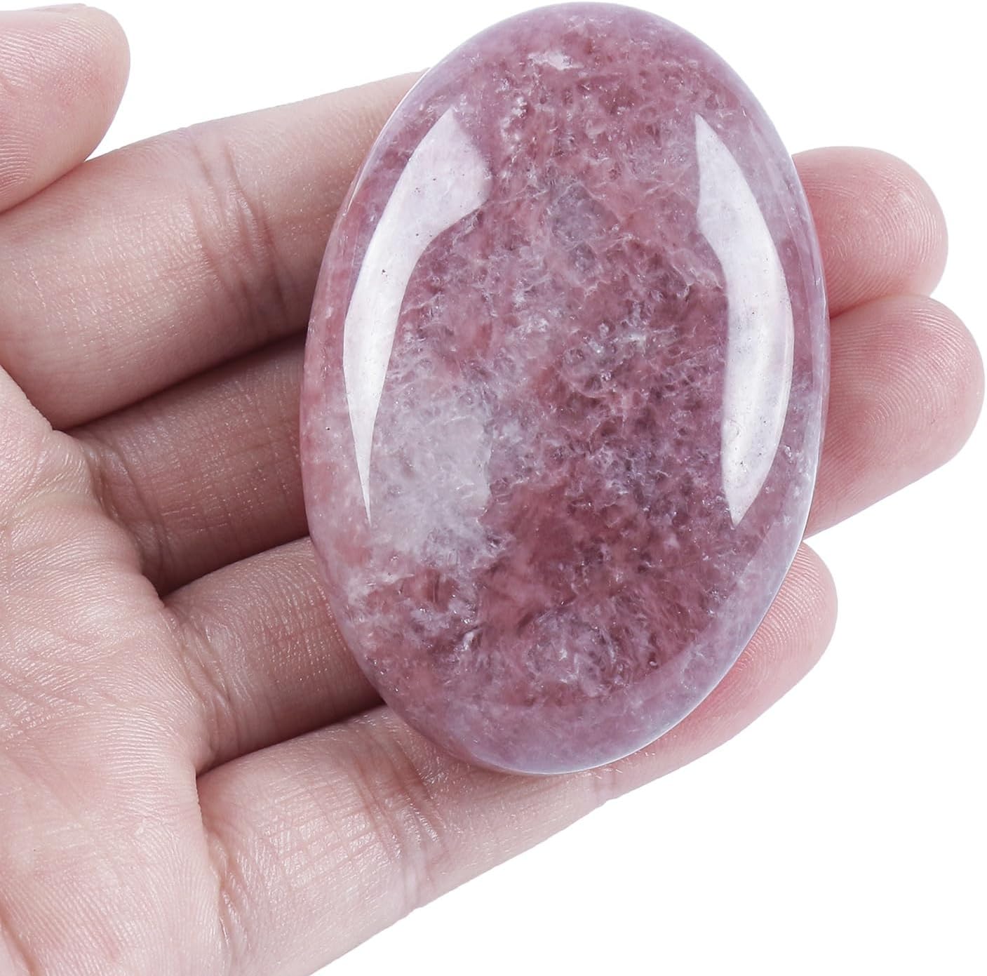 Natural Strawberry Quartz Oval Polished Worry Stones, Healing Crystal Indoor Fountain Stones Massage Energy Anxiety Relief Items