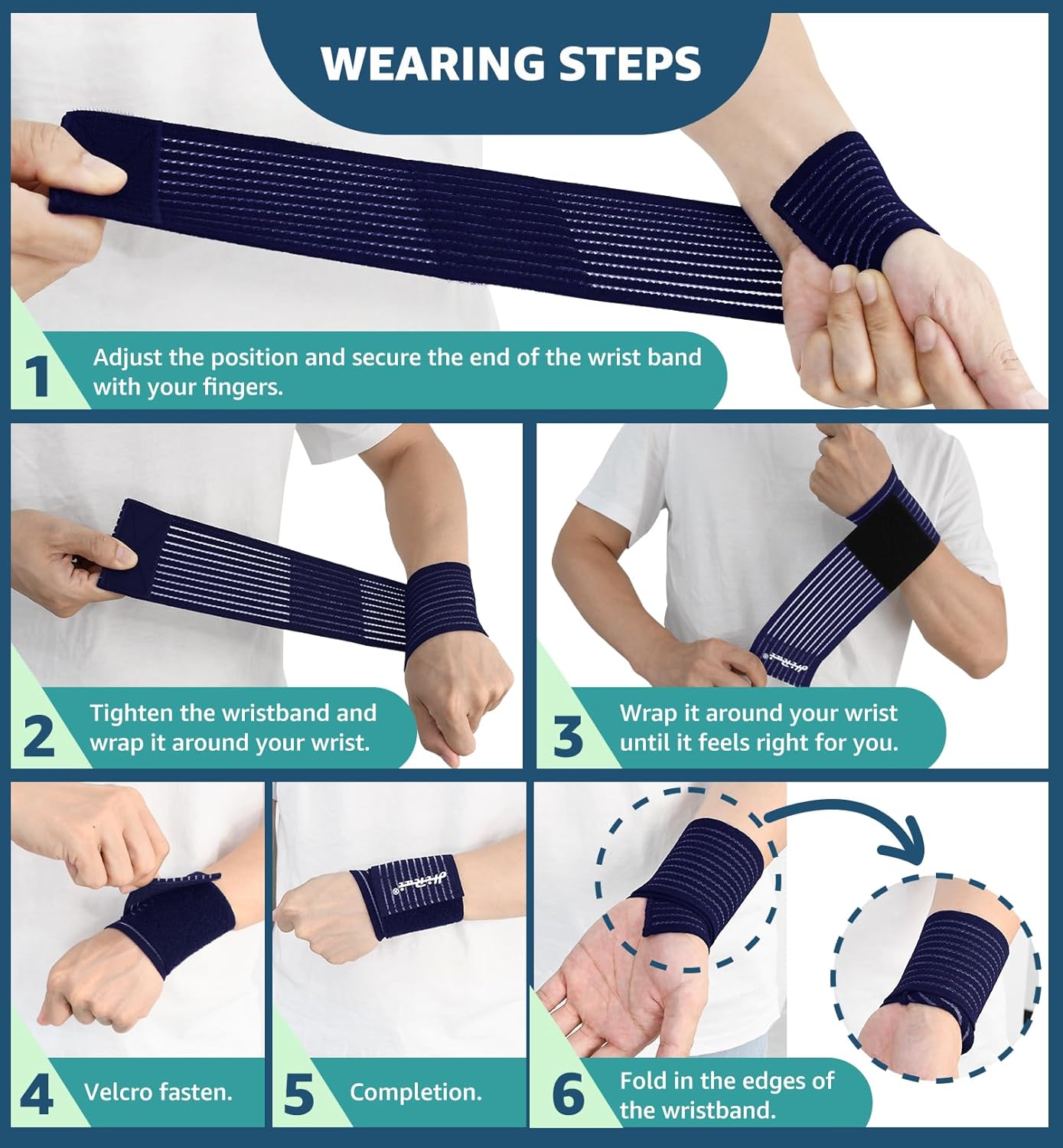 HiRui 2-Pack High-Elastic Wrist Support Straps Wrist Compression Bandage - Wrist Wraps Wristbands for Carpal Tunnel Arthritis Tendonitis Weightlifting Tennis Basketball - Breathable Soft (Navy Blue)