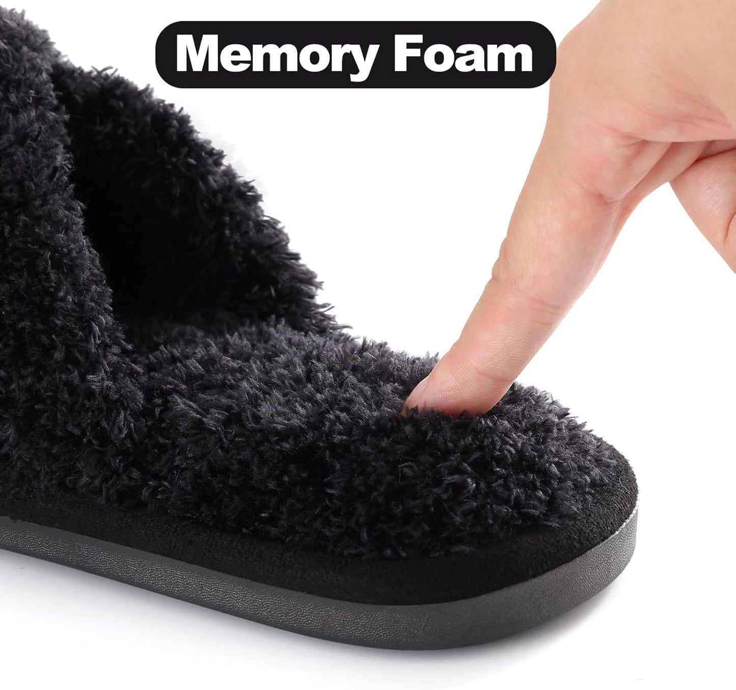 Evshine Women's Fuzzy Slippers Cross Band Memory Foam House Slippers Open Toe
