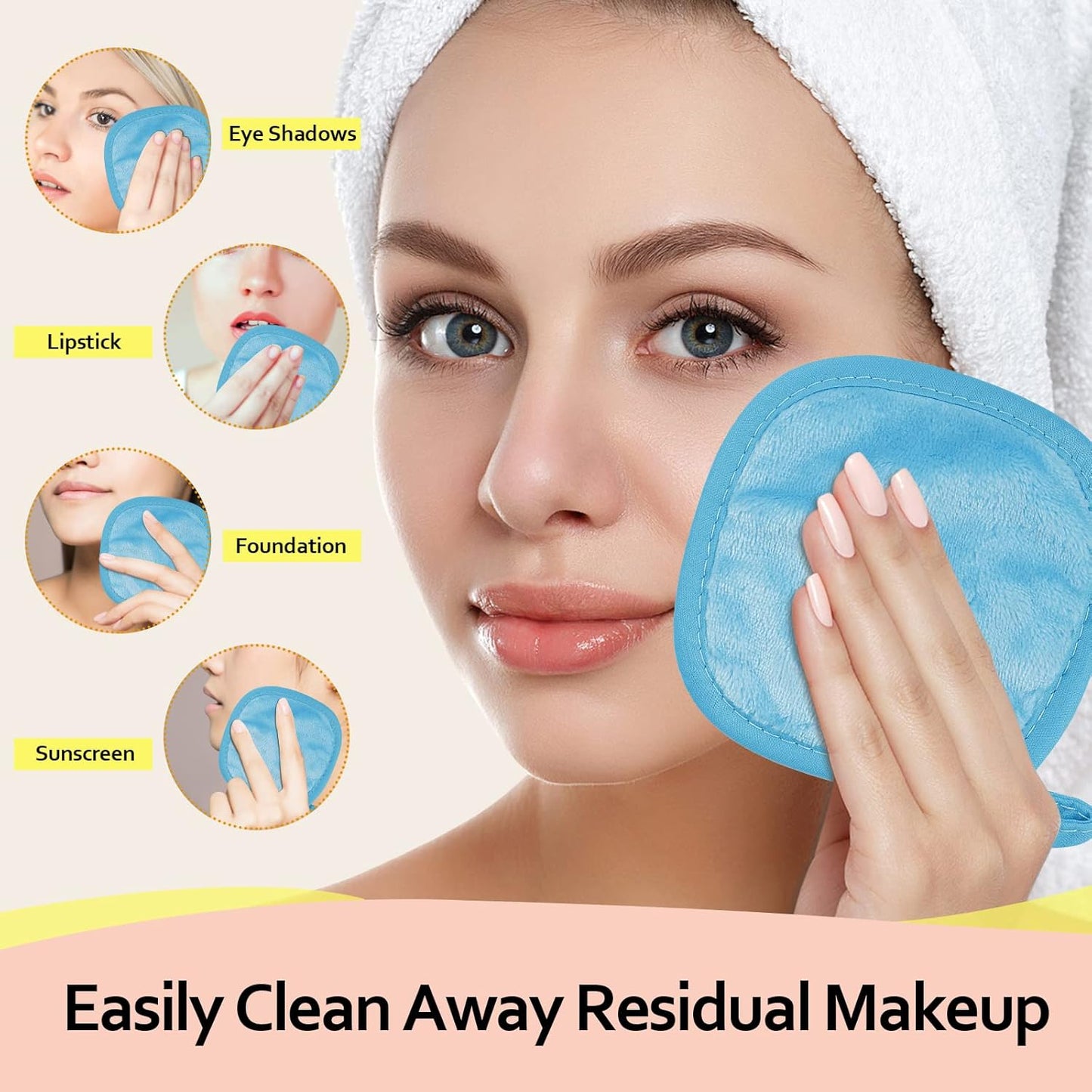 HOMEXCEL Makeup Remover Cloth 12 Count (Pack of 1), Reusable Makeup Remover Pads, Washable Ultra Soft Facial Cleansing Cloths For All Skin Types, 5 X 5 In, Blue