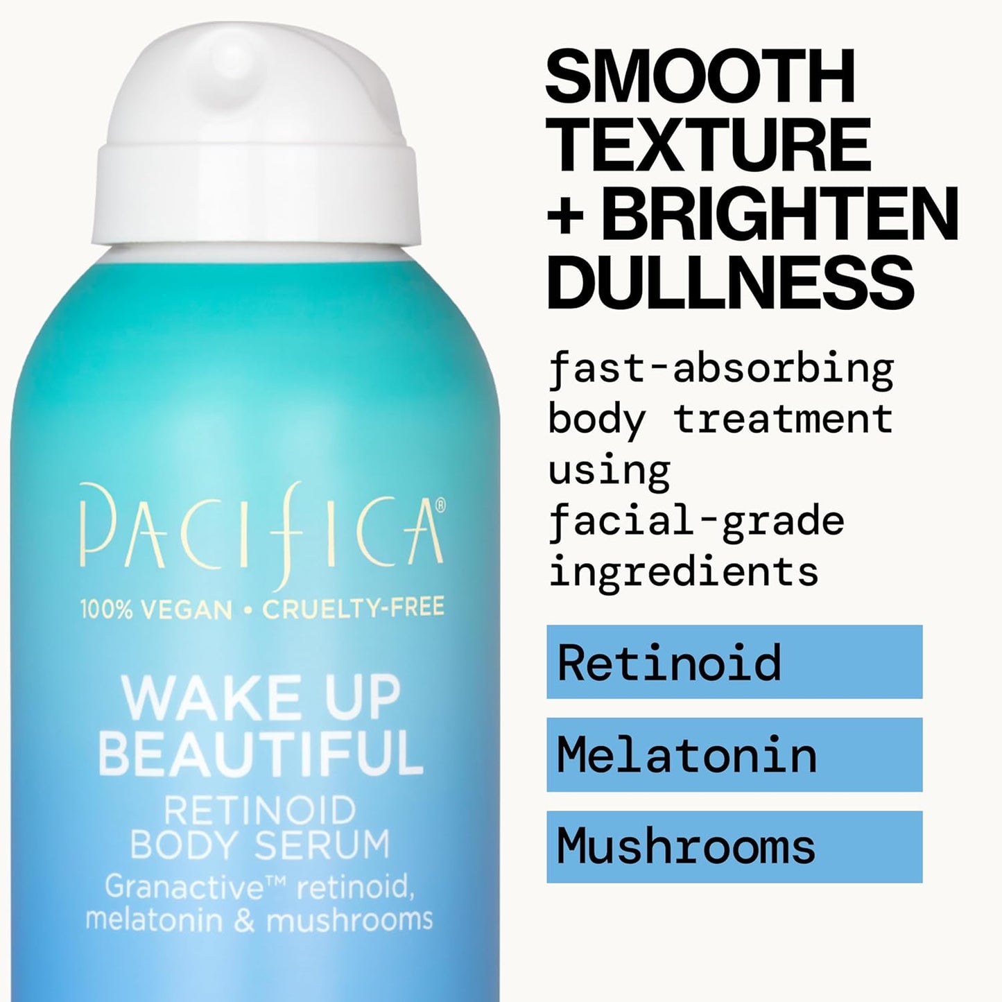 Pacifica Spray Lotion for Body - Wake Up Beautiful Body Serum – Overnight Retinoid Body Treatment, Spray-On Hydrating Serum with Granactive Retinoid, Mushrooms & Melatonin, Plumps & Renews Skin, Vegan