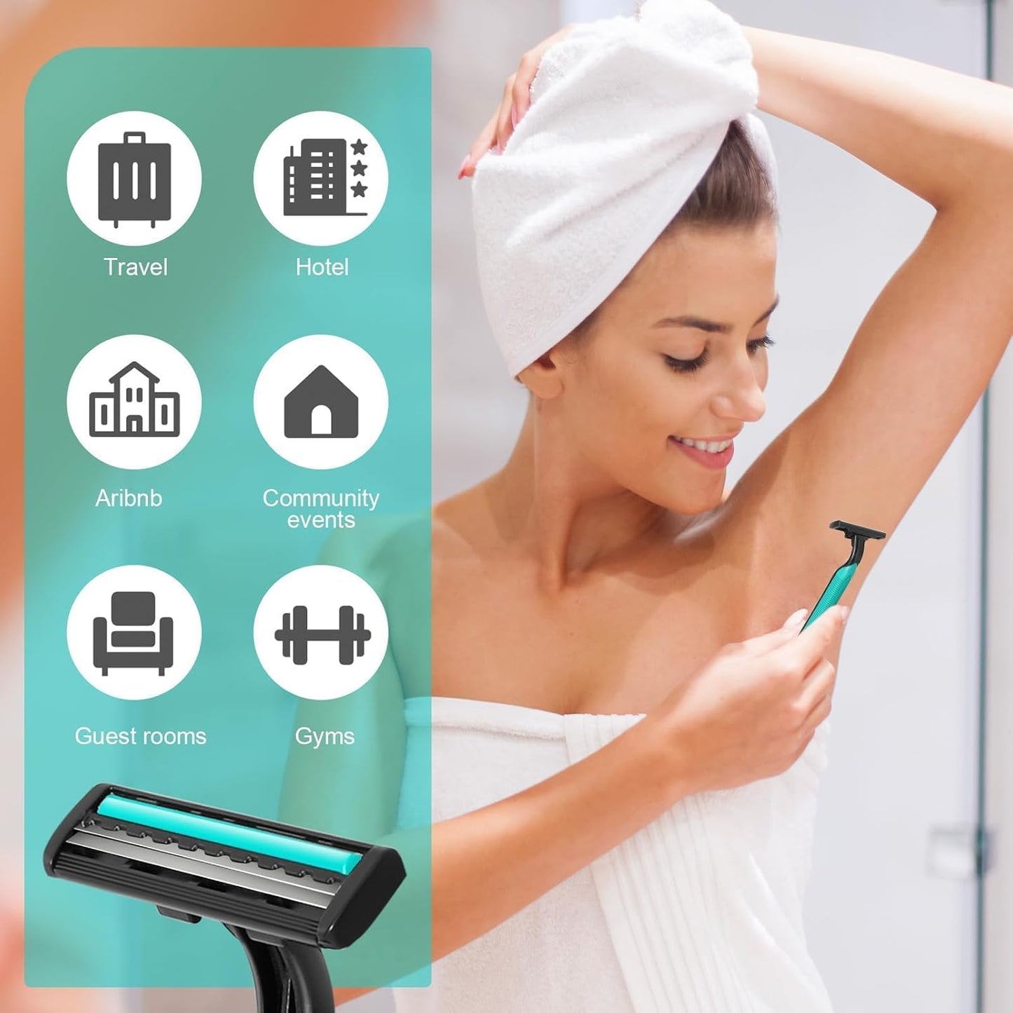 120 Pack Disposable Twin Blade Razors Individually Wrapped, Clear Safety Cap， Multipurpose Portable Shave Razor for Man Woman Bathing Hotel Travel (Green)