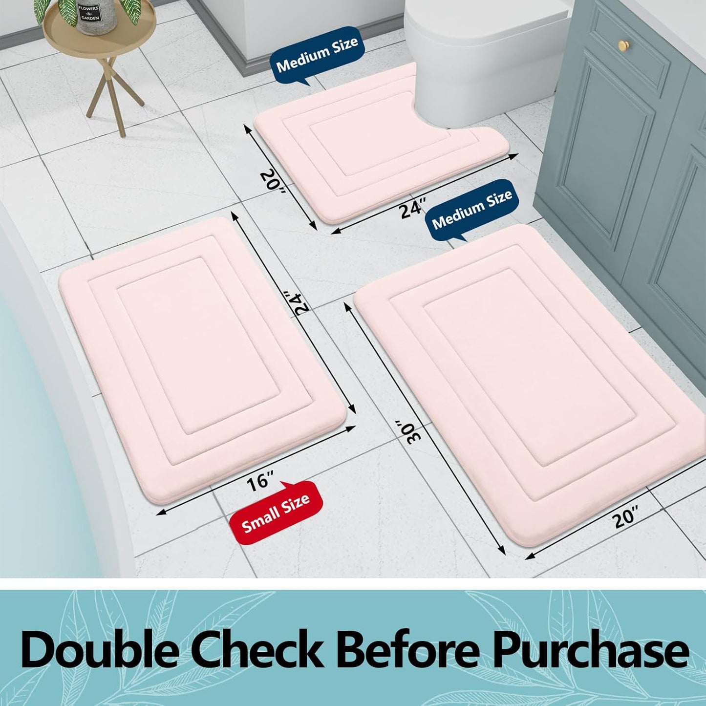 Arotive Memory Foam Bathroom Rug Mat 44x24, Ultra Soft and Absorbent Bath Mat, Machine Wash Dry, Comfortable Bath Rug Carpet for Bathroom Floor, Tub and Shower, Pink