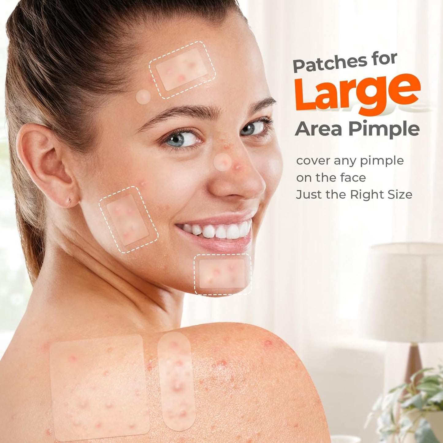 Large Pimple Patches for Face, 7 Sizes Big Acne Patches, XL Hydrocolloid Bandages for Body, Chin, Forehead, Nose, Back Blemish Zit Breakouts, Hydrocolloid Patch (Square, Strip, Dot 142 Count)