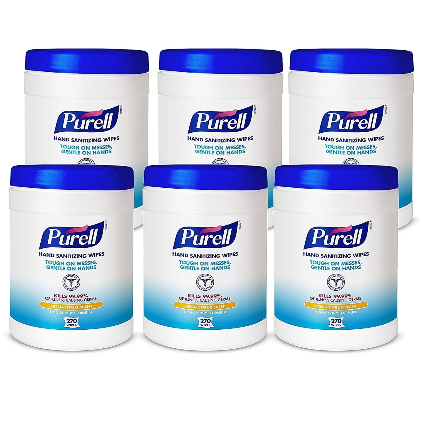 PURELL Hand Sanitizing Wipes, Fresh Citrus Scent, 270 Count Alcohol-free formula Sanitizing Wipes in Eco-Fit Canister (Case of 6) - 9113-06