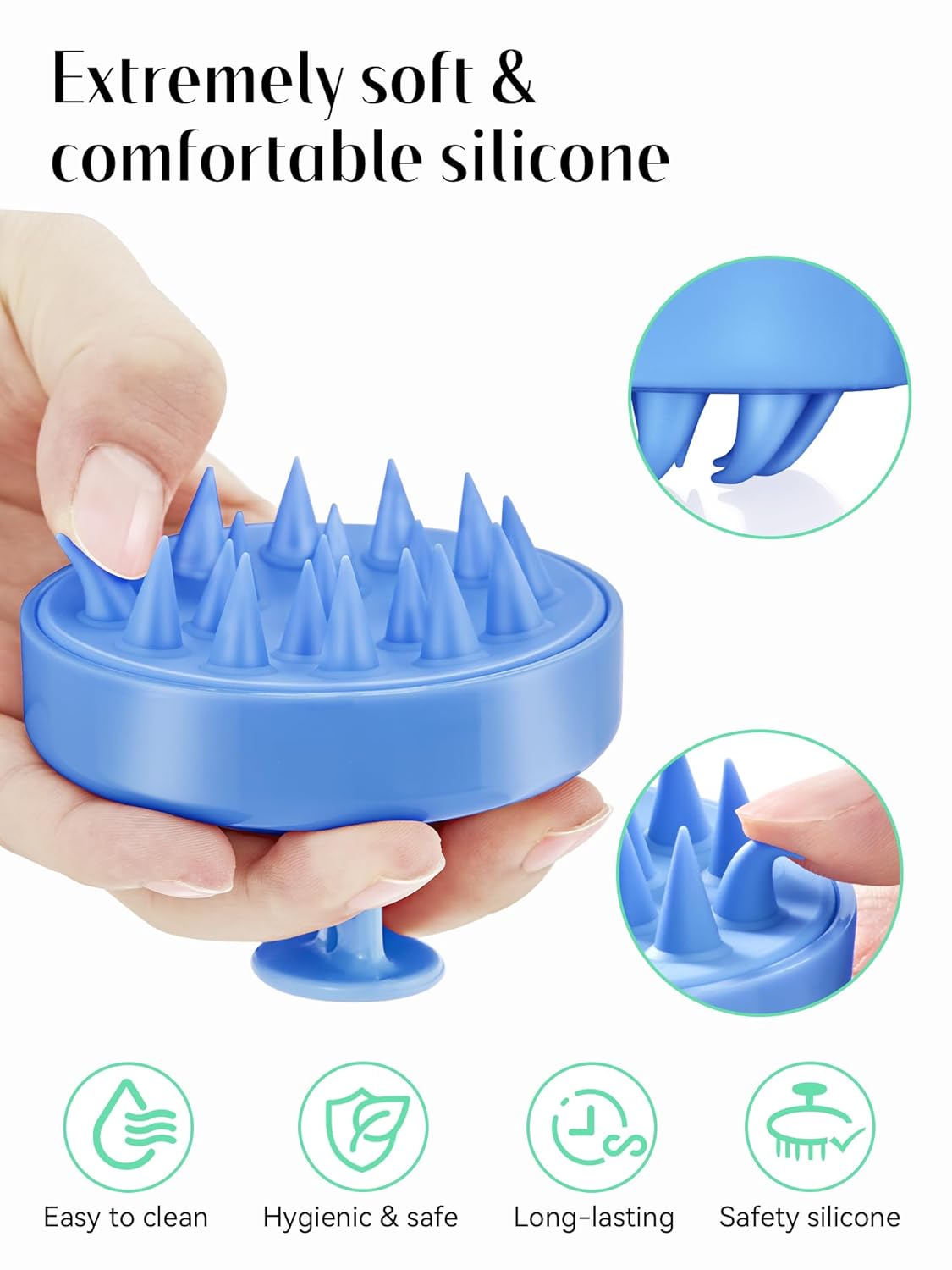 HEETA Shampoo Scalp Brush Massager Hair Growth, Scalp Scrubber with Soft Silicone Bristles for Hair Growth & Dandruff Removal, Hair Brush for Scalp Exfoliator, Royal Blue