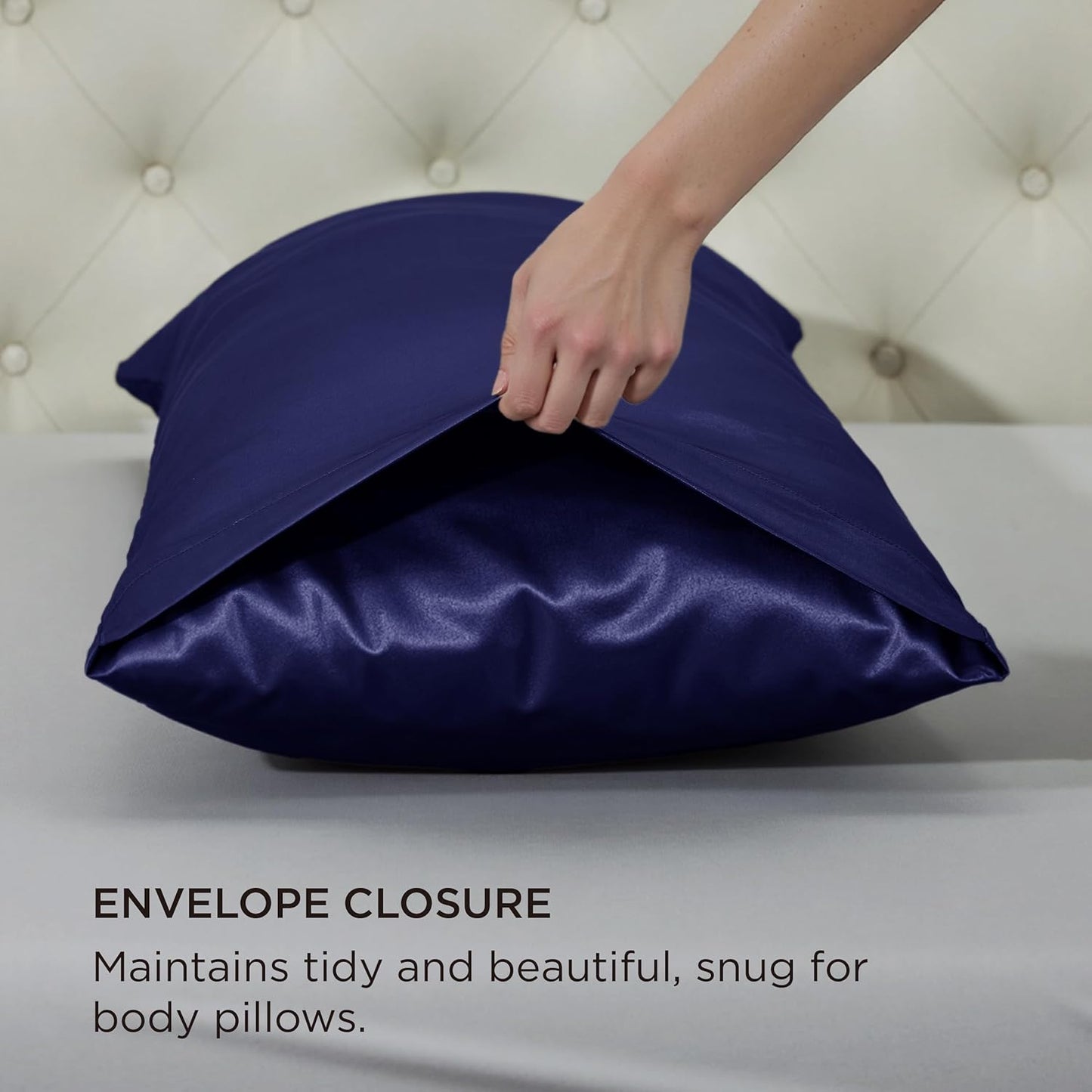 Bedsure Body Pillow Cover 20x54 Inches - Navy Satin Similar to Silk Pillowcase for Hair and Skin, Cooling and Silky Long Body Pillow Pillowcase for Adults with Envelope Closure, Gifts for Women Men