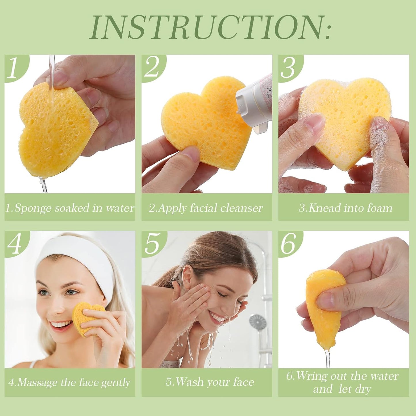 Sieral 120 Pcs Compressed Facial Sponges with Container Disposable Face Sponge Pads for Washing Face Cleansing Exfoliating Esthetician Makeup Removal(Heart,Yellow)