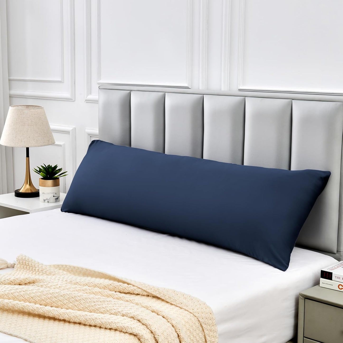 Warmstar Cotton Body Pillow Cover 1 Pack, 600 Thread Count Body Pillow case 20"x54", Long Body Pillow Case Cover Soft Breathable with Envelope Closure,Navy Blue