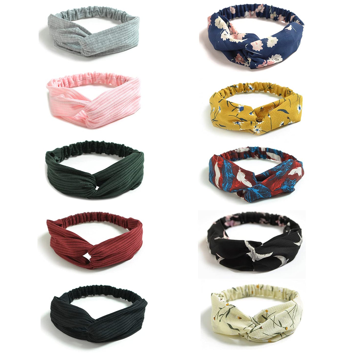 DRESHOW 10 Pack Boho Headbands for Women Girls Criss Cross Elastic Hair Band Twisted Head Wrap Floral Hair Accessories