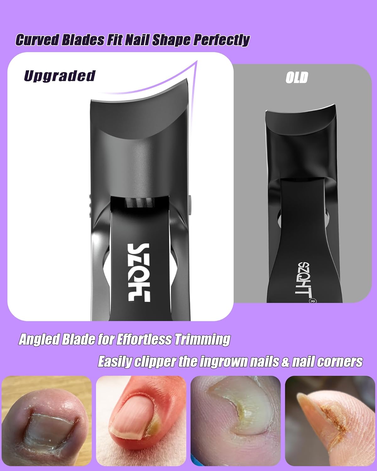 2025 Upgrade Angled Head Nail Clippers for Men, SZQHT Toenail Clippers for Seniors Thick Toenails, Large Toe nail Clippers with Catcher, Extra Wide Handle, Sharp Heavy Duty Stainless Steel Nail Cutter