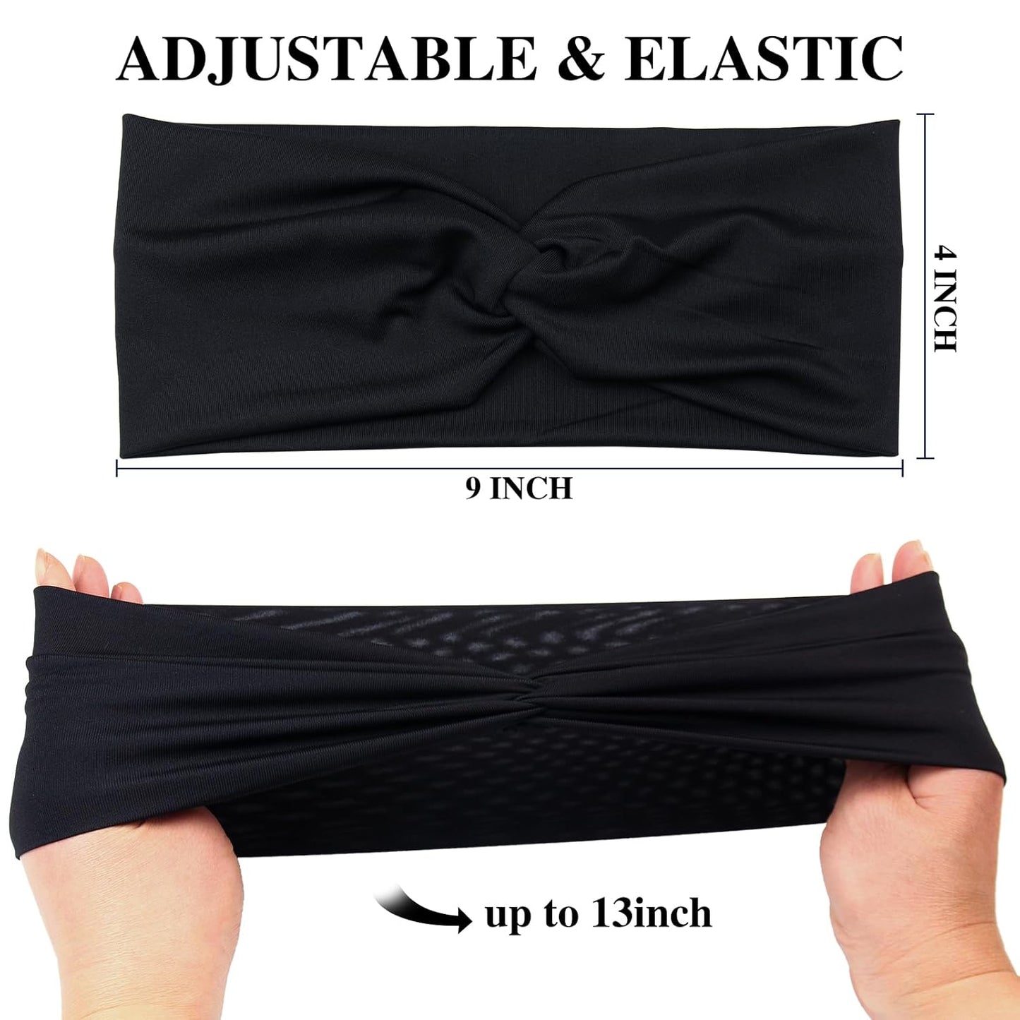 Yeshan Black Headbands for Women No slip Wide Stretchy Headbands Twist Knotted Headbands Yoga Workout Sport Hair bands,Pack of 12