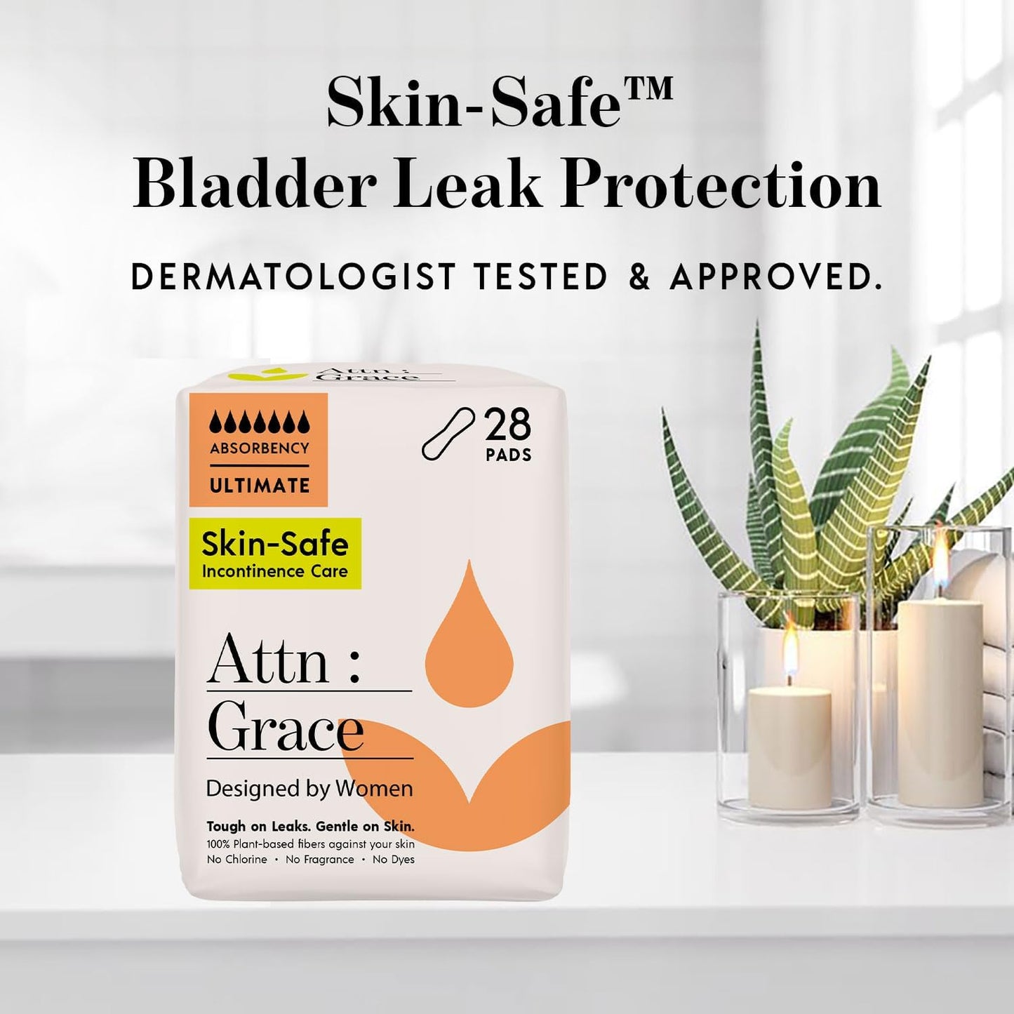 Attn: Grace Ultimate Incontinence Pads for Women, 28-Pack - High Absorbency, Breathable, Plant-Based - Overnight Pads for Heavy Bladder Leaks & Sensitive Skin