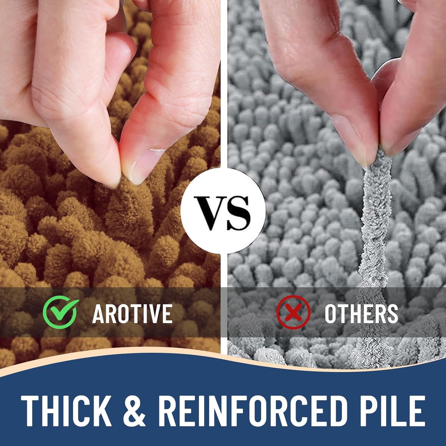 Arotive Luxury Chenille Bathroom Rug Mat, Extra Soft Thick Absorbent Shaggy Bath Rugs, Non-Slip Machine Wash Dry, Plush Bath Mats for Bathroom, Shower and Tub, 47x24, Ochre