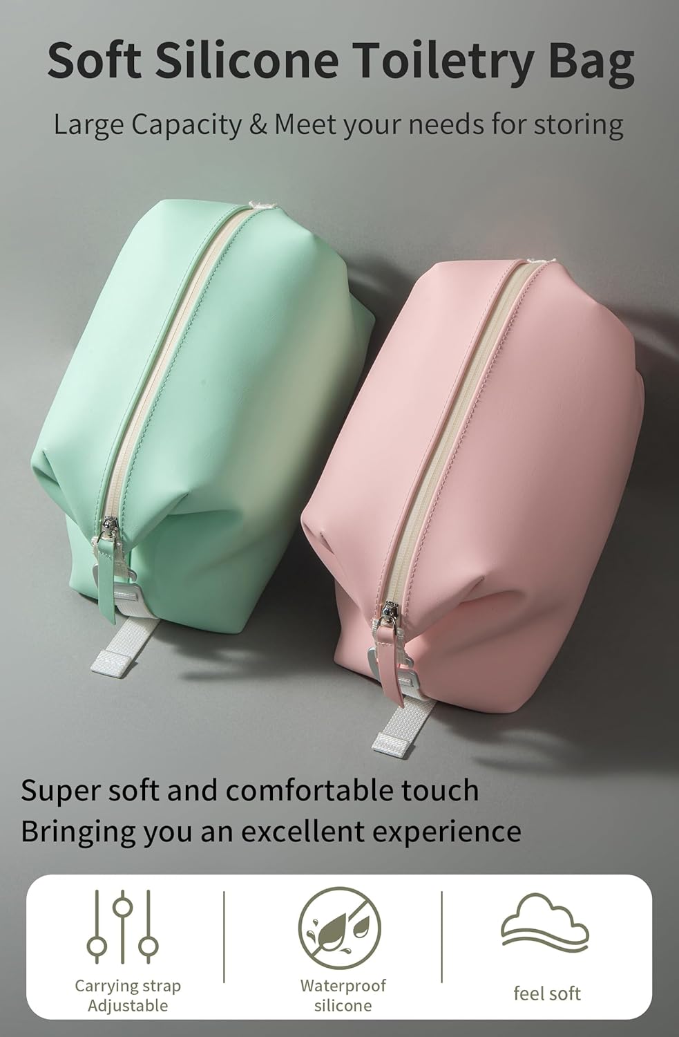 6"x 11" 6L Large Silicone Toiletry Bag,Waterproof Leakproof Foldable Travel Organizer,Dopp Kit Alternative for Men & Women,Pink