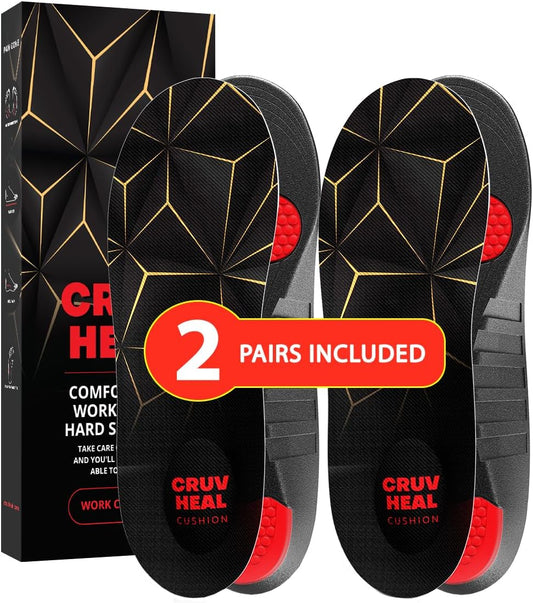 2 Pairs of Work Pro Comfort Insoles - Foot Pain Relief - Cushioning and Shock Absorption - Work Boot Insoles for Men Women - Non-Slip Anti Fatigue Inserts (L, 2-Pairs-Black)