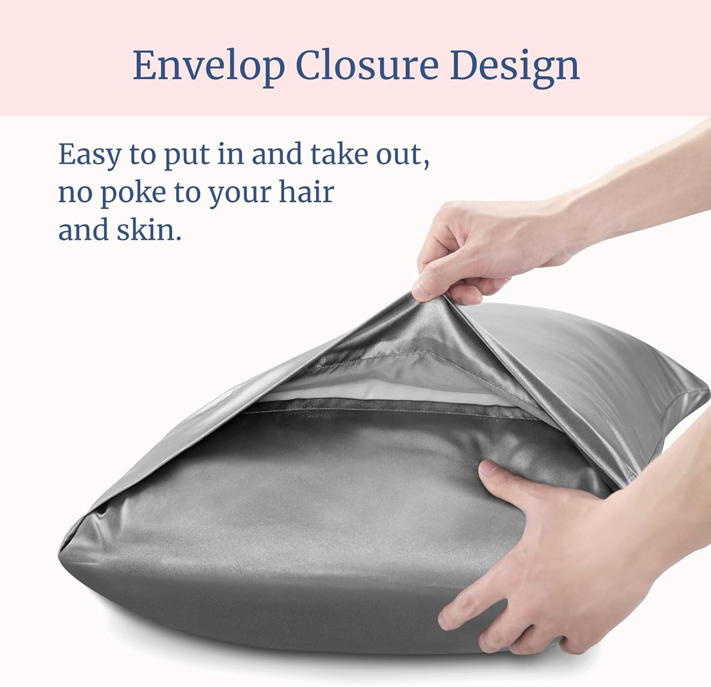 BEDELITE Satin Pillowcase for Hair and Skin, Super Soft Similar to Silk Pillow Cases 4 Pack with Envelope Closure, Cooling Pillowcases for Women Men (20"x36" King Size, Grey)