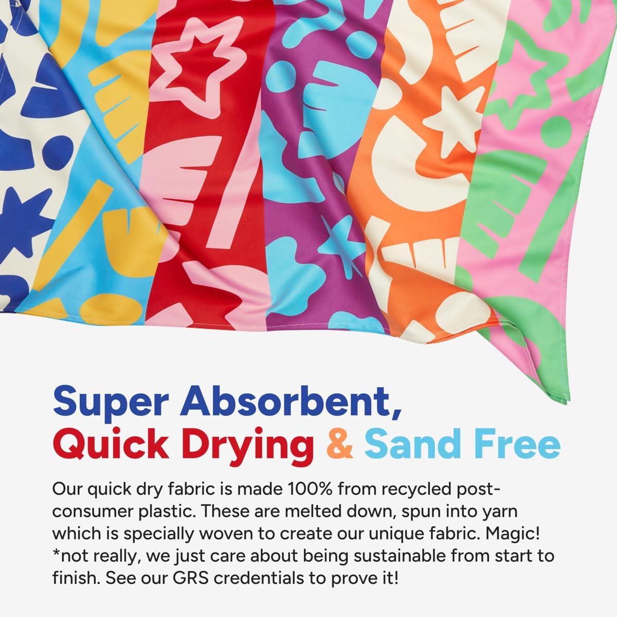 Dock & Bay Beach Towel - Quick Dry, Sand Free - Compact, Lightweight - 100% Recycled - Includes Bag - Power of Positivity - Large (160x90cm, 63x35)