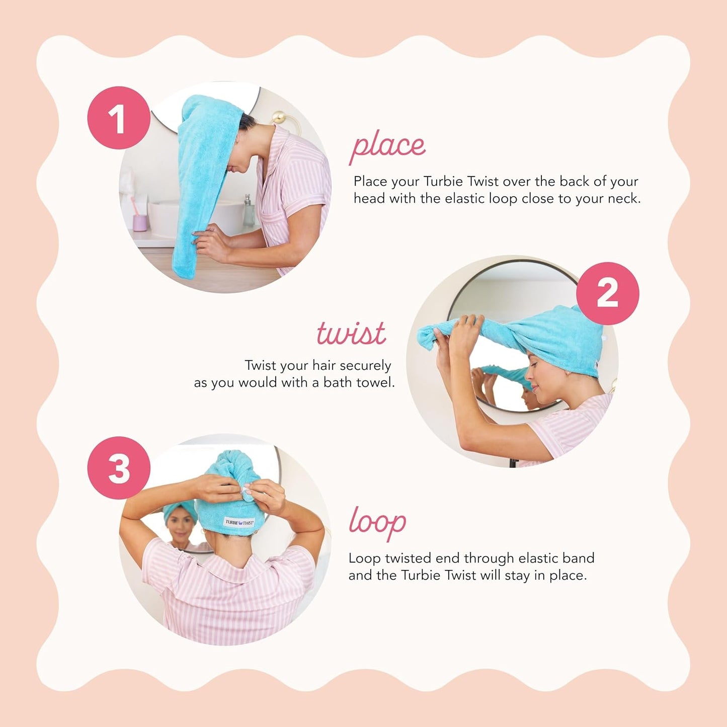 Turbie Twist 2-Pack Microfiber Hair Towel for Beauty, Travel, Gifting - Hair Wrap Turban for Straight, Wavy & Curly Hair - Premium Personal Care - Grey & Light Pink