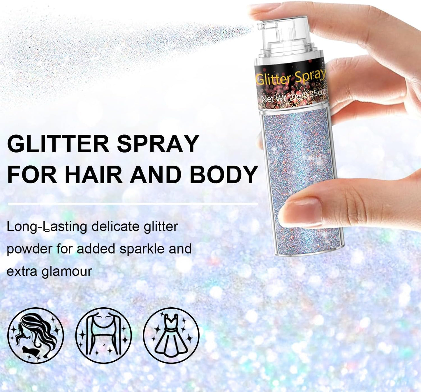 Hair and Body Glitter Spray, 1PC Glint-Rainbow Glitter Hairspray Dry Powder Makeup for Clothes, Festival Rave Prom Loose Sparkle Powder,Holographic Ultra Fine Resin Glitters for Crafts (Glint-Rainbow)
