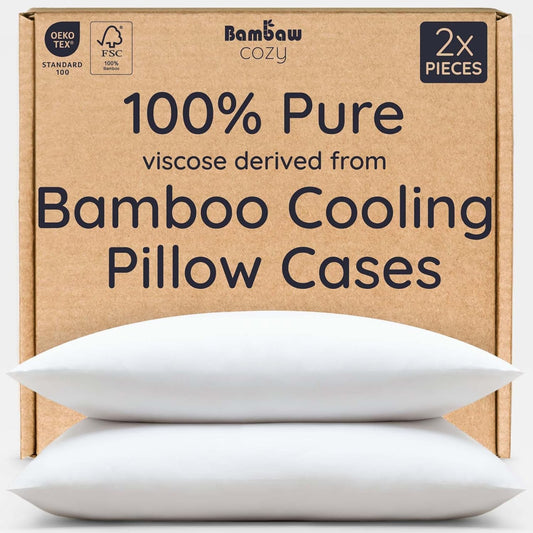 Bambaw 100% Viscose Derived from Bamboo King Pillowcases – Set of 2 Cooling Pillow Cases with Envelope Closure, White King Pillow Cases Set of 2, Breathable Acne Pillow Case(White)