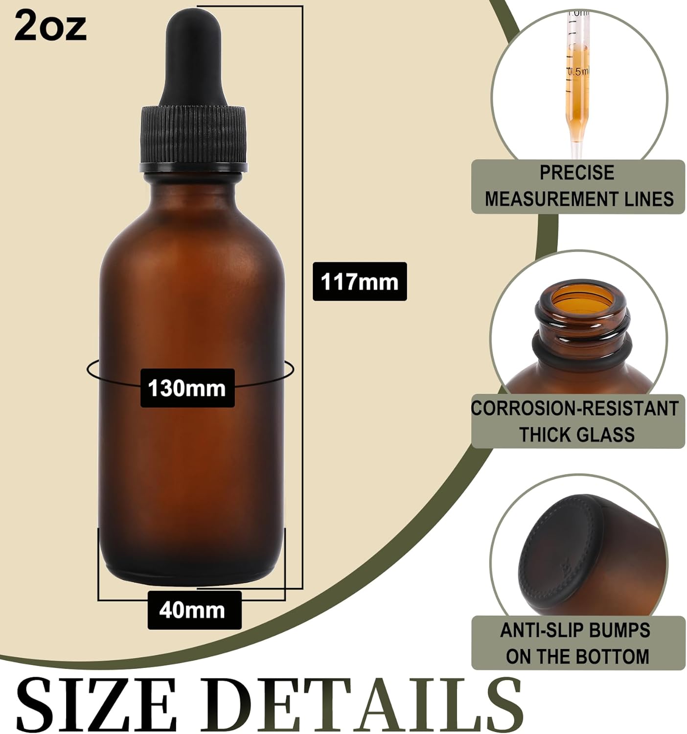 48 Pack, 2oz Glass Dropper Bottle, Preety Texture Tincture Bottles with Precise Scales Eye Droppe, for All Kinds Of Mixed Liquids,Leak-Proof Design for Easy Travel (Amber Frosted)