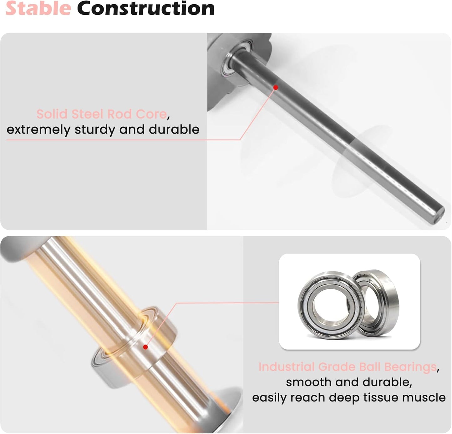 KITWILD Muscle Roller Stick, Massage Roller Stick for Athletes, Body Massage Stick for Muscles Deep Tissue, Muscle Relaxation Roller for Physical Therapy, Myofascial Release, and Yoga Therapy, Pink