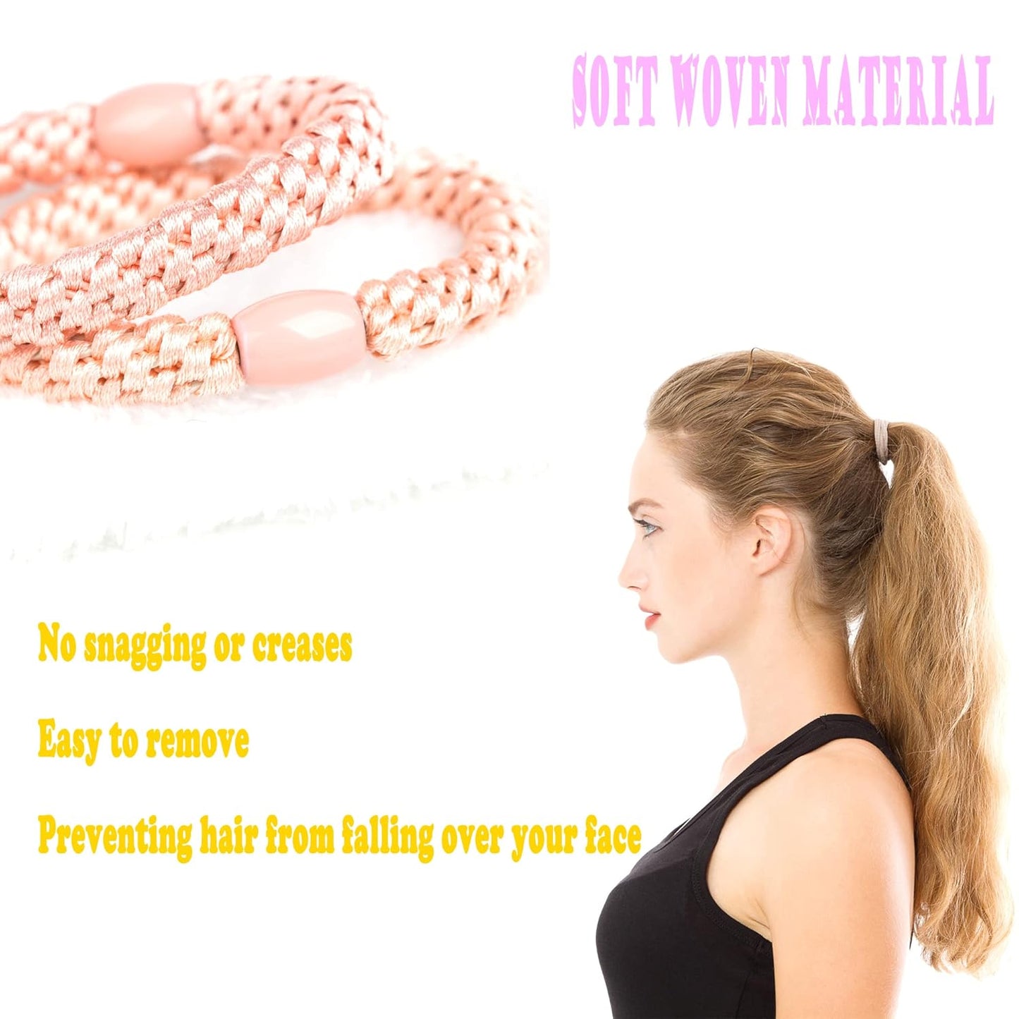 AXEN 8PCS Elastic Hair Tie for Women Girls, Cotton Bands Soft Woven Ponytail Holders for Thick Hair and Curly Hair, Black