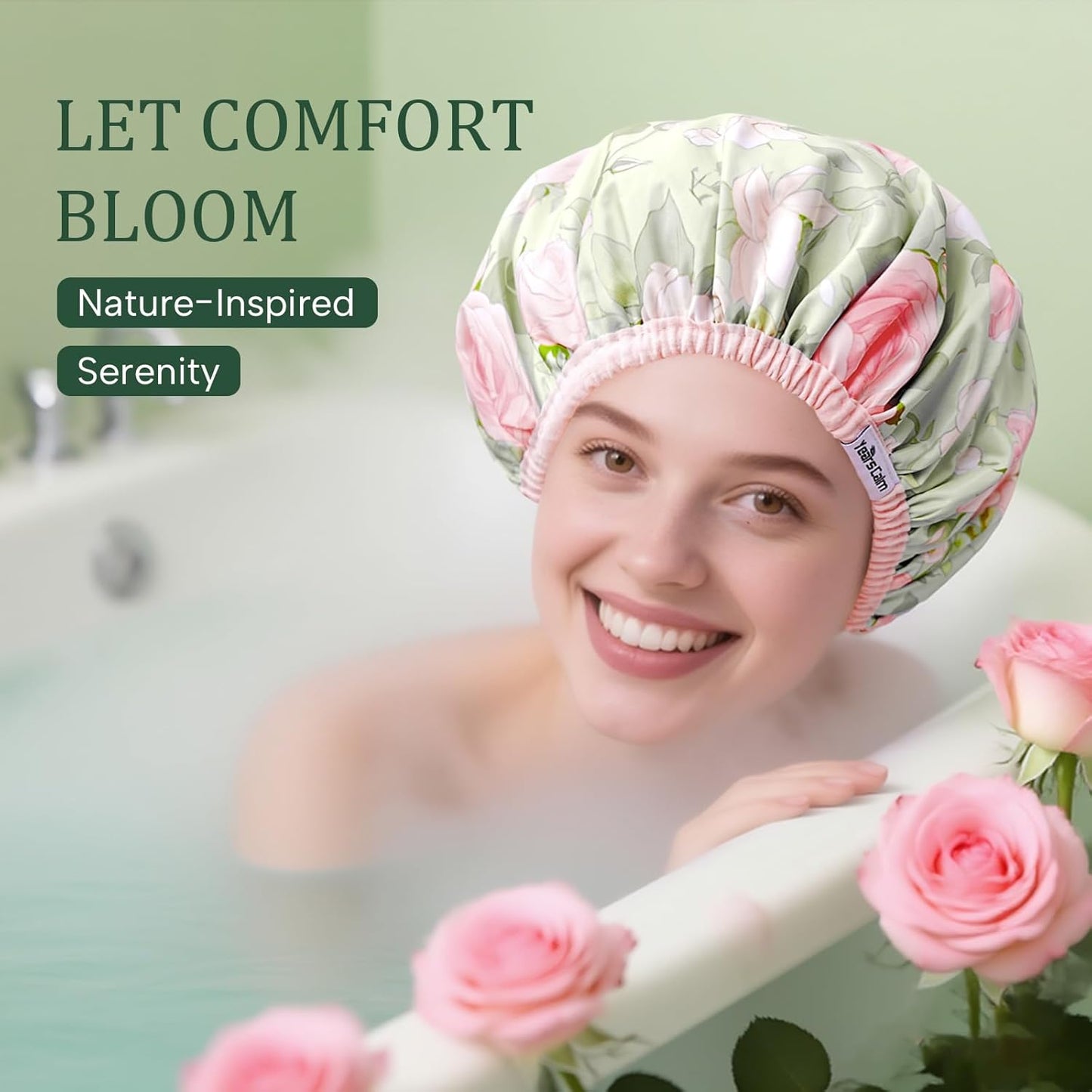 Years calm Shower Caps for Women Reusable Waterproof – Double Layer Elastic Cap with Tropical Botanical Print Shower Cap for Shower, Spa, Travel, Bath & Daily Hair Protection