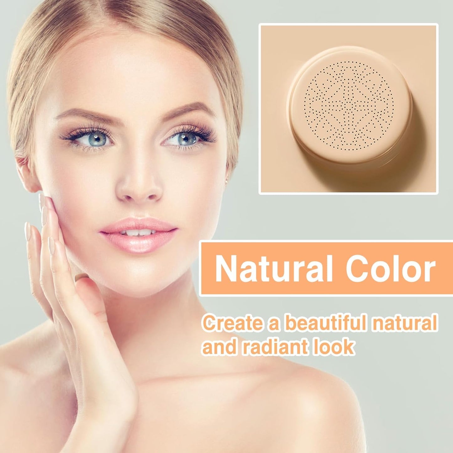 2Pcs Mushroom Head Air Cushion CC Cream, Long Lasting Oil Control BB Cream for All Skin Types, Moisturizing Foundation Face Makeup Set with Foundation Brush （#Natural）