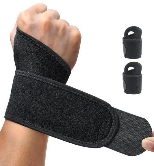 HiRui 2 Pack Wrist Brace Wrist Wraps for Carpal Tunnel Arthritis Tendonitis Sprains Pain Relief, Wrist Compression Straps for Workout Sports, Day & Night Support Adjustable Fits All (Black)