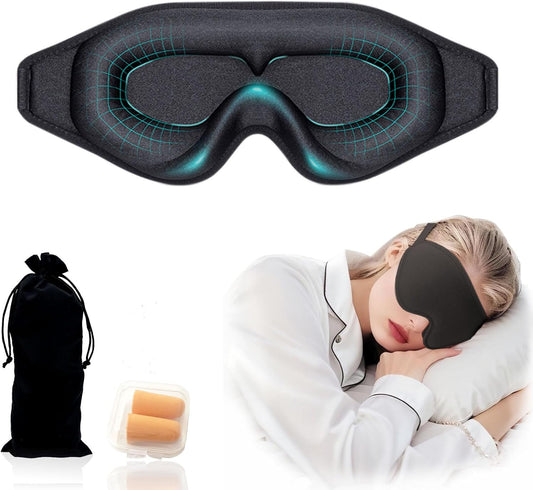 3D Sleep Mask for Side Sleepers, Blackout & Zero Pressure - Breathable Memory Foam, Lash Extensions Friendly - Adjustable for Travel, Yoga & Deep Sleep Black