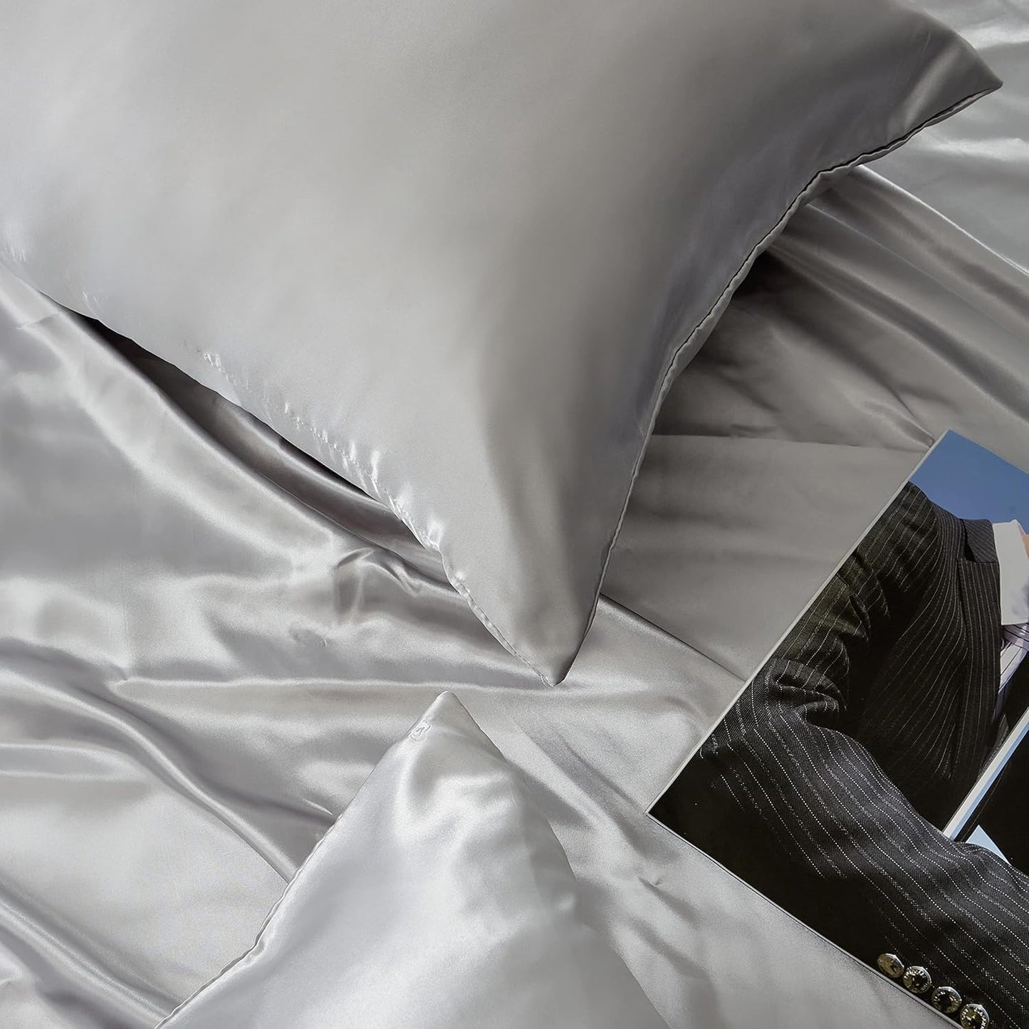 Juwenin Bedding,Luxury Satin Pillowcase with Zipper (Silky Satin Pillow Case for Hair) Set of 2 (Dark Grey, King(20''x36'))