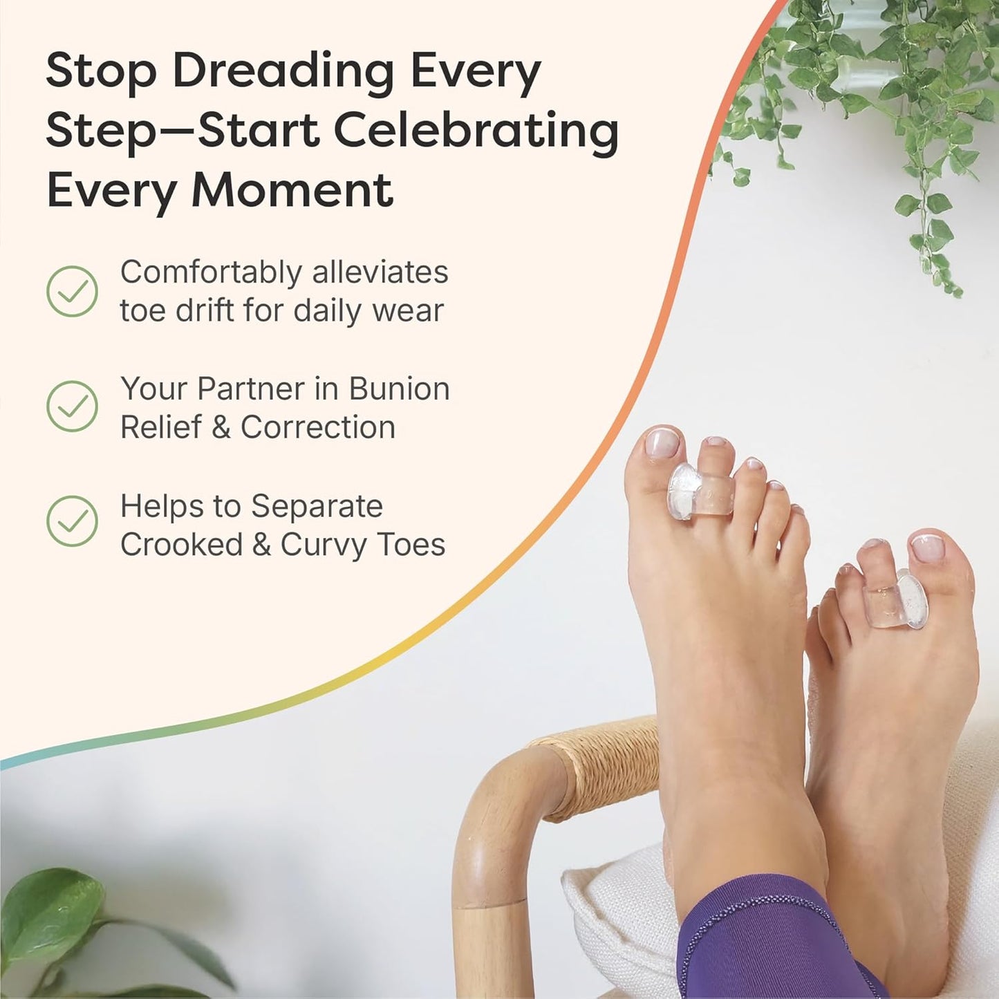 ZenToes Clear Gel Toe Separators for Bunions, Spreaders for Overlapping Toes and Drift Pain - 1 Pack of 4 (Clear)