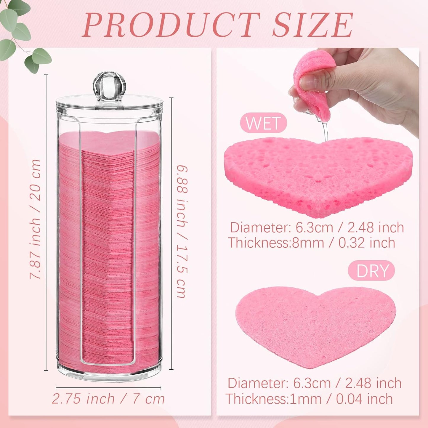 Sieral 120 Pcs Compressed Facial Sponges with Container Disposable Face Sponge Pads for Washing Face Cleansing Exfoliating Esthetician Makeup Removal(Heart,Pink)