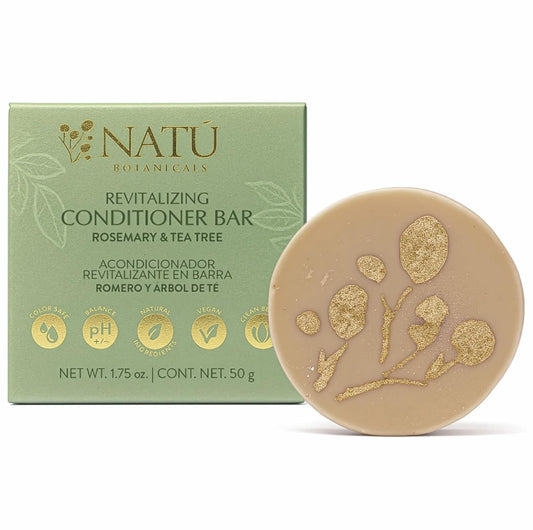 NATÚ BOTANICALS Revitalizing Hair Conditioner Bar – Rosemary & Tea Tree - Hydrating Conditioner for Dry & Frizzy Hair - Deeply Nourishes & Detangles - Supports Healthy Hair Growth - Zero-Waste