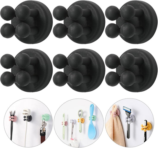 iBetterLife Razor Holder for Shower Wall - 6Pcs Self Adhesive Silicone Toothbrush Holders Wall Mounted Multi-function Cute Utility Hook for Hanging Towel for Bathroom Kitchen Living Room Office, Black