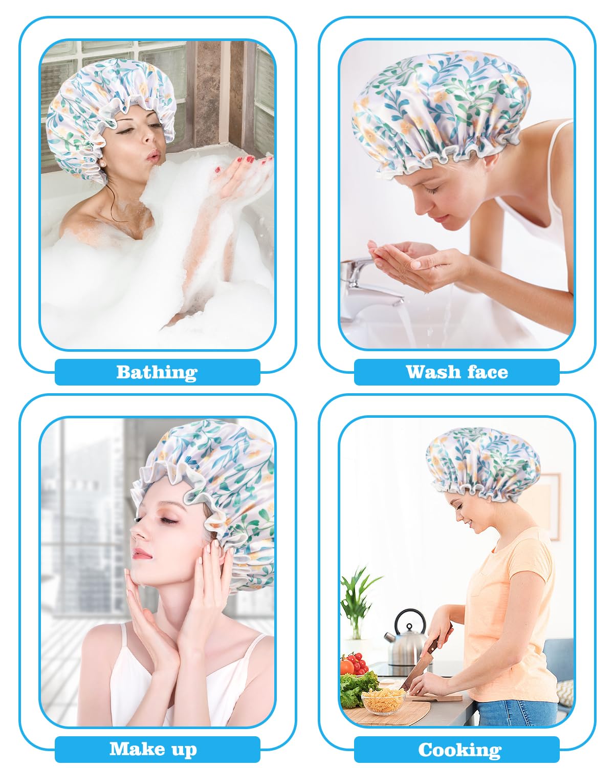 Aquior Shower Cap for Women, Reusable Shower Caps Double Layer Waterproof Womens Girls Adult Hair Cap for all Hair Lengths with EVA Lining, Soft Shower Caps for Long Thick Hair