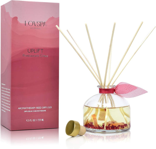 LOVSPA Reed Diffuser Set, Uplift Pomegranate Citrus Scented Oil Diffuser with Sticks, Home Fragrance Accessories for Bathroom Shelf Decor, Aroma Diffusers for Home or Office Desk, USA Made