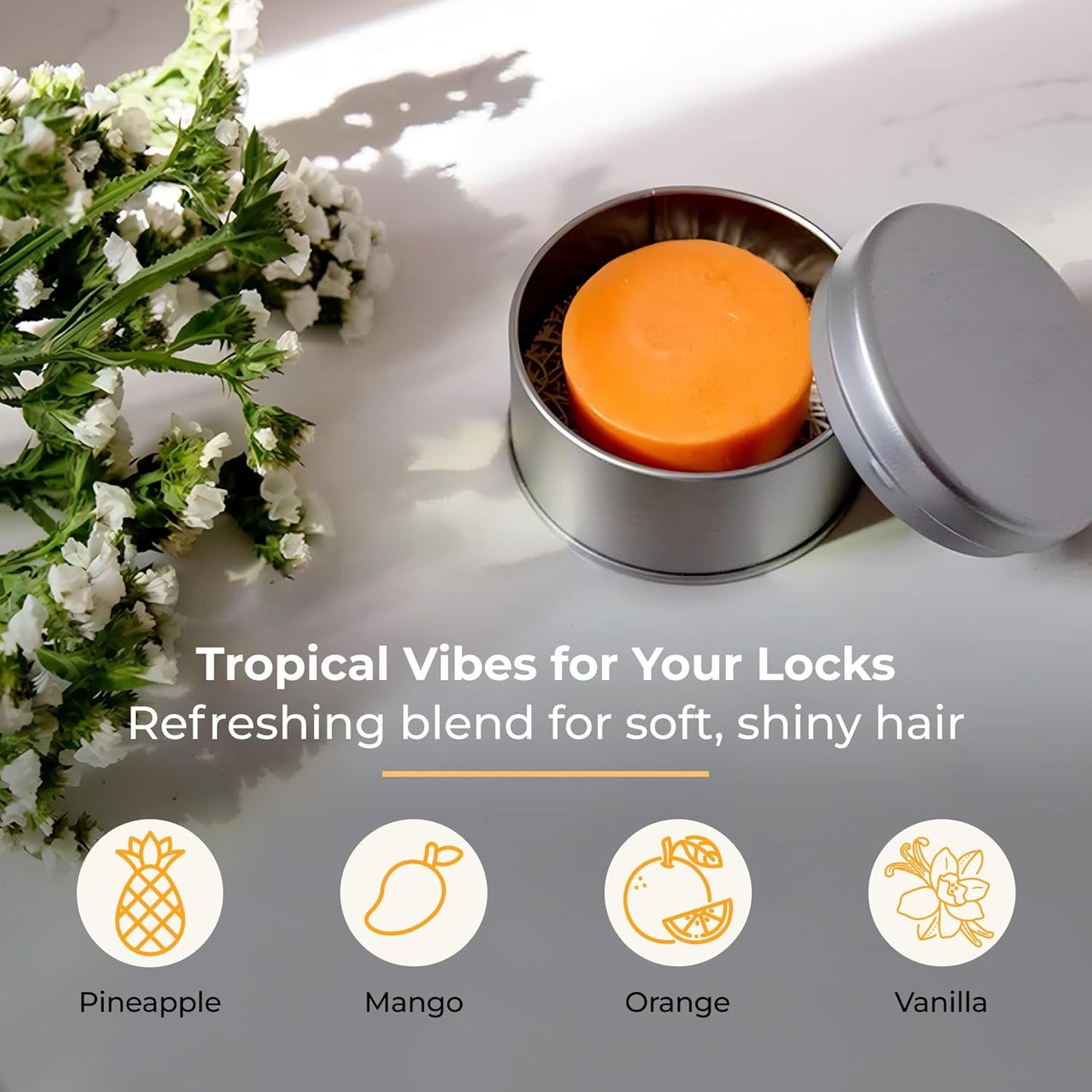 Sunshine Conditioner Bar, Vegan Solid Hair Conditioner for All Hair Types, with Pineapple, Mango, Cocoa Butter, Zero Waste, Travel-Friendly