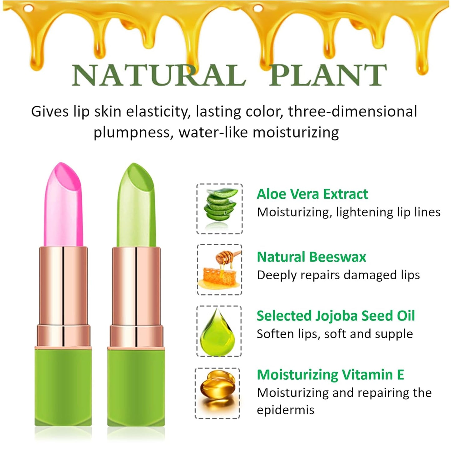 2 Pieces Aloe Vera Lipstick,Long Lasting Moisturizing Lip Balm,Nourishing Lip stick,Lipstick,Lip Balm,Magic Temp Color Change,Waterproof Lip Gloss Matte Makeup