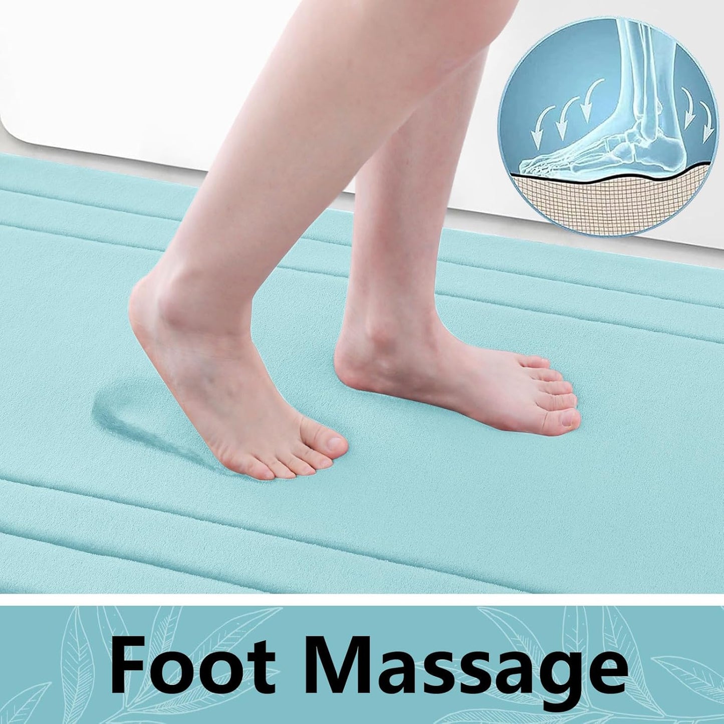 Arotive Memory Foam Bathroom Rug Mat 47x17, Ultra Soft and Absorbent Bath Mat, Machine Wash Dry, Comfortable Bath Rug Carpet for Bathroom Floor, Tub and Shower, Sky Blue